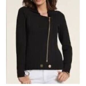 Chicos Black Asymmetrical Zip Jacket Size 1/M8  Gold Hardware